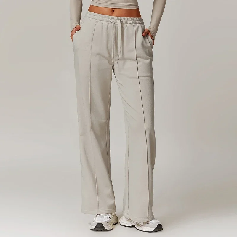 Winter High Waist Loose Fit Sports Sweatpants for Women Pocket Straight Leg Casual Pants Fitness Running Sports Pants for Women