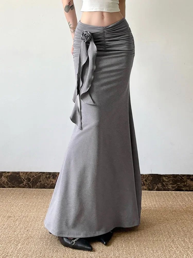 

2025 New Vintage Fairycore Grunge Mermaid Skirt Women Aesthetic Y2k Grunge Floral Patchwork Long Skirt Sexy Elegant Grey Skirts