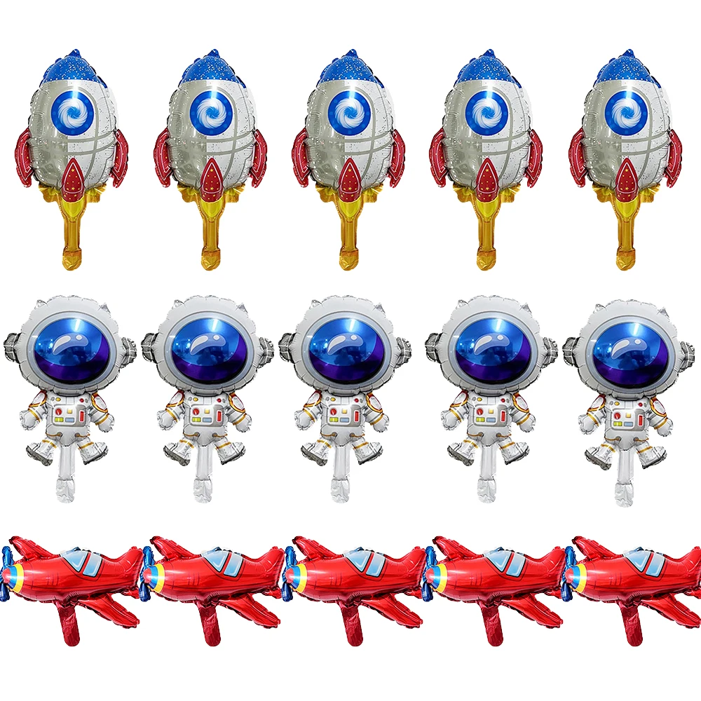 10pcs/lot Mini Size Outer Space Theme Astronaut Rocket Airplane Foil Balloons Boy Birthday Party Baby Shower Decoration Kids Toy