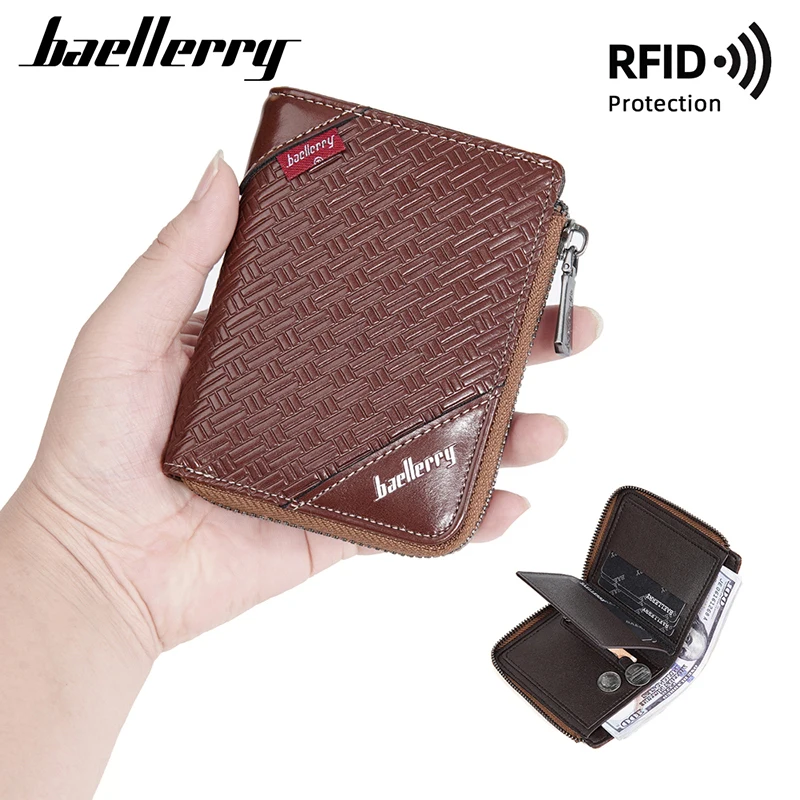 

Baellerry New Men RFID Wallets Big Capacity Zipper Card Holder Retro Male Purse High Quality Simple Short Coin Pocket Men Wallet