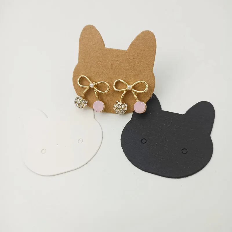 

100PCS 3.5cm DIY Cat Black/White/Kraft Paper Handmade Stud Earring Tag Square Shape Small Cute Earring Packing Display Tag Card