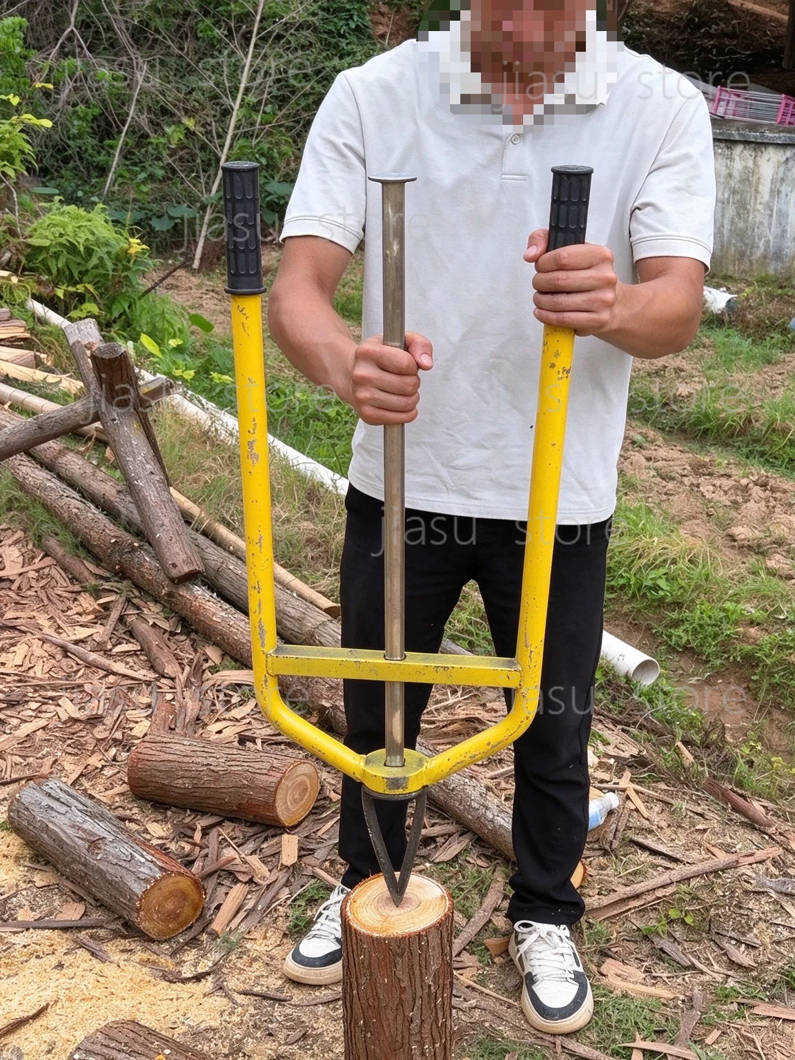 Yellow Handle Log Splitting Tool, Manual Wood Splitter Drill Bit, Household Inertia Wood Splitter