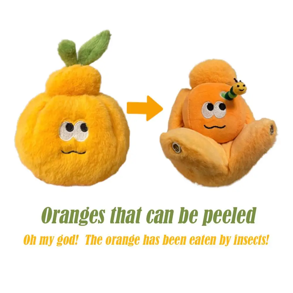 Cute Reversible Orange Plush Keychain with Worm, Soft PP Cotton, Creative Cartoon Bag Pendant for Kids & Adults Gift