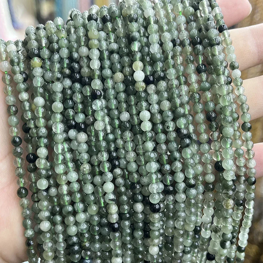 

Natural Stone Green Hair Crystal Round Loose Beads For Jewelry Making DIY Bracelet Necklace Accessories 15'' 4-4.8mm