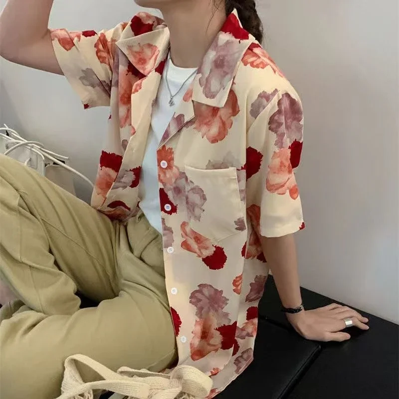 GELITAYIN Women's Fashion Casual Loose Short Sleeve Shirt New Summer Retro Hong Kong Style T-shirt Hip Hop Alphabet Print Shirt