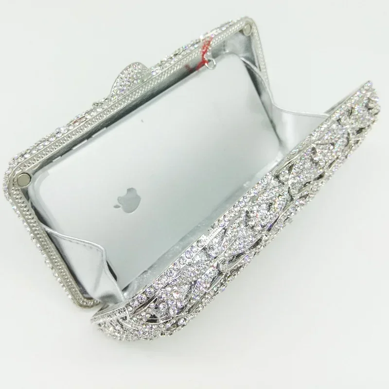 Boutique De FGG Luxury Crystal Clutch Evening Bags for Women Formal Party Silver Rhinestone Minaudiere Handbags and Purses - view 5