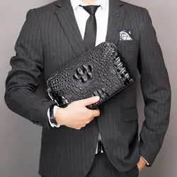 Pochette de luxe à motif crocodile pour homme, sac à ati elles, porte-cartes antivol, portefeuille d'affaires