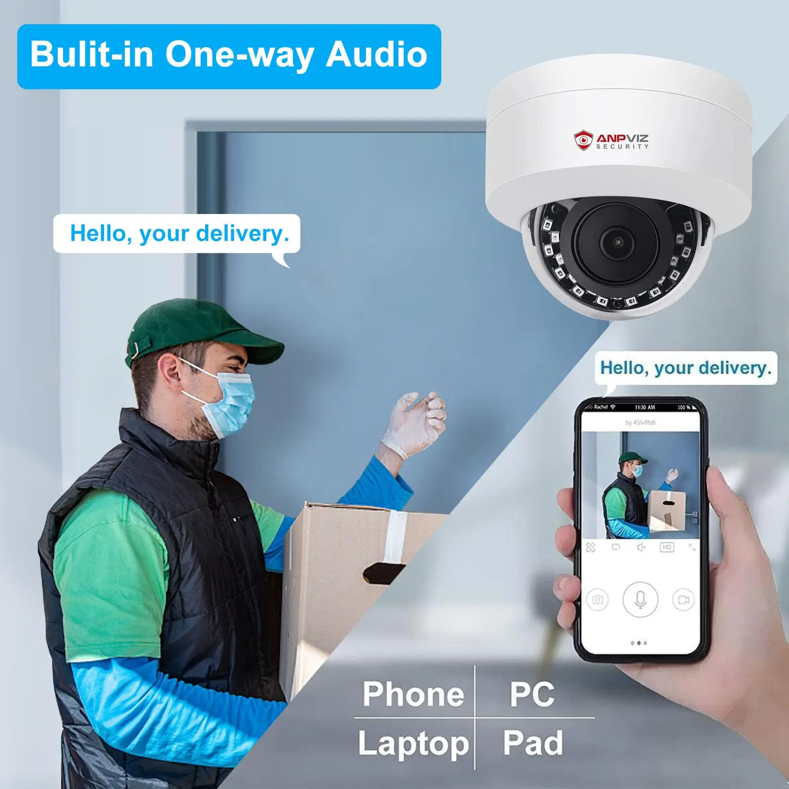 Anpviz 5MP POE Dome Camera Security Protection Built-in MicrophoneIP66 IR 30M CCTV Camera Humanoid Detection WDR VideoLink App