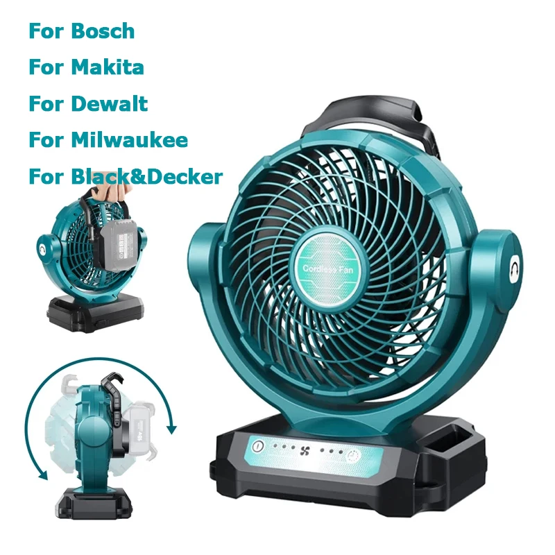 

Cordless Fan 3 Speed Desktop Fan for Makita/Bosch/Milwaukee/Black&Decker/Dewalt 14.4V-18V Battery Portable Camping Job Site Fan