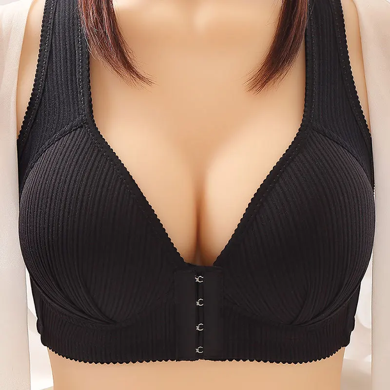 Soutien-gorge push-up sexy sans anneau en acier pour femme, sous-vêtement de grande taille, bouton avant, brassière pour homme et femme d\'âge moyen