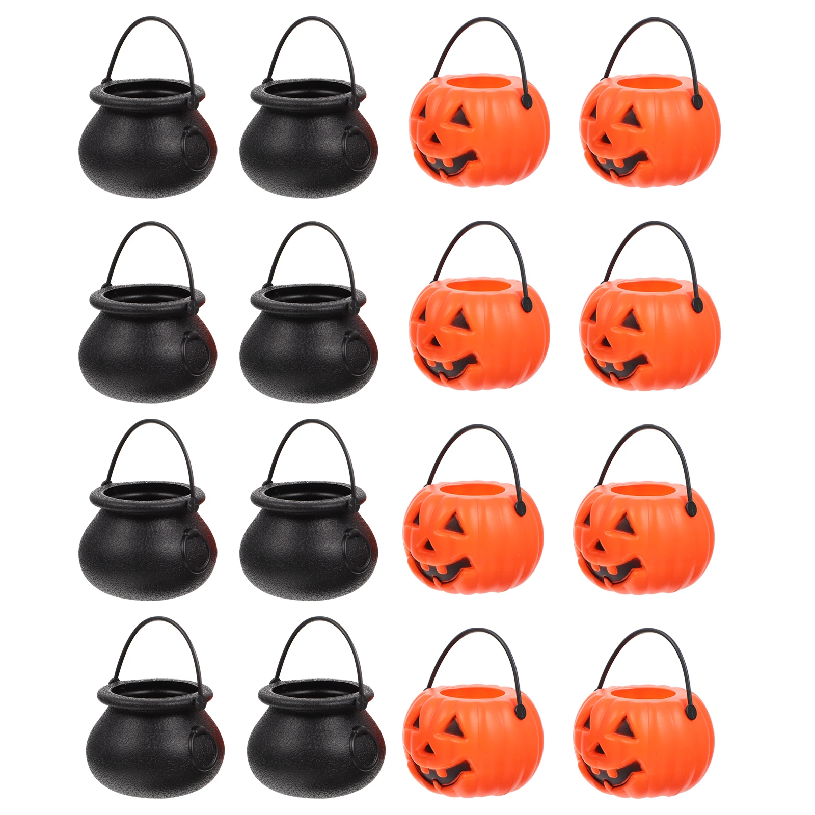 

16 Pcs Mini Pumpkin Bucket Jars Halloween Kids Storage Plastic Containers Lightweight Creative Design Festive
