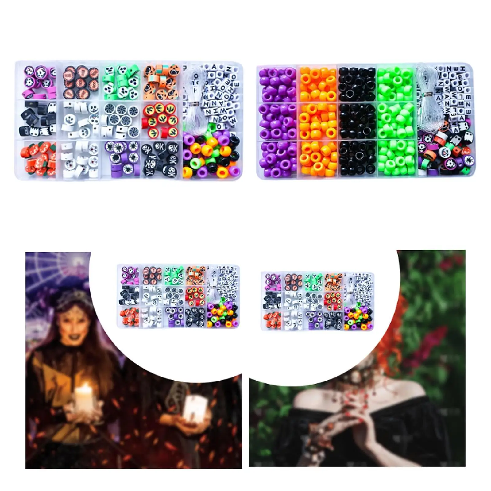 Spacer Beads Storage Box with Rope Keychain Resin Jewelry Making Kit Halloween Loose Beading Handmade Supplies for Bracelet Tool