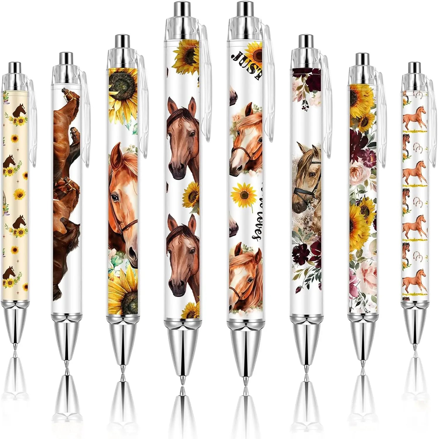 Ireer 8 Pcs Ballpoint Pens for Women 1.00 mm Cute Black Ink Fancy Pens Fine Point Smooth Writing for Students Classroom Office Supplies(Horse)