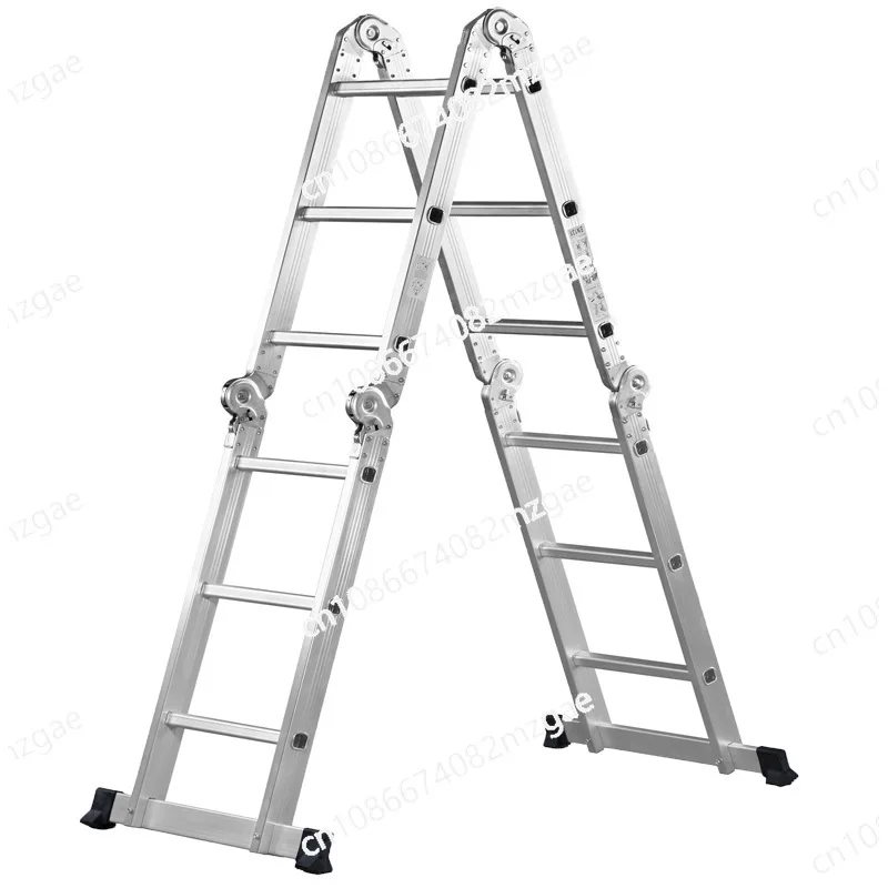 سلم مشترك متعدد الوظائف مصنوع من سبائك الألومنيوم سلم متعرج قابل للطي 4 × 3 هندسة منزلية