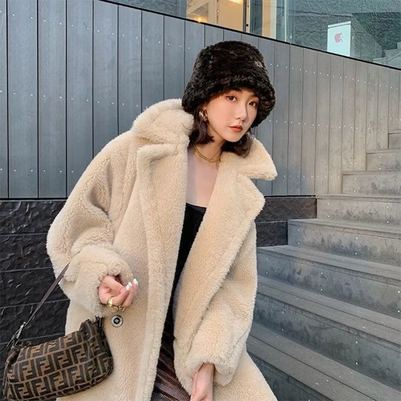 Women\'s New Imitation Lamb Wool Plus Cotton Coat 2024 Winter Fashion Loose Thick Warm Elegant Fashion Plus Cotton Long Coat