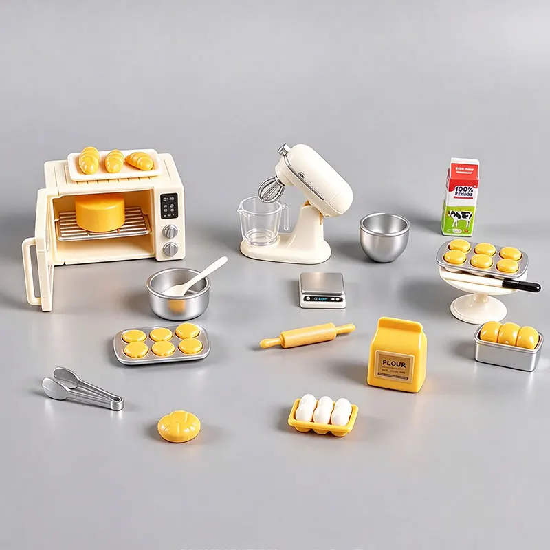 Mini Baking Pretend Play Set, Dollhouse Kitchen Miniature Oven Mixer Simulation Food Toy Toddler Role Play Gift for Boys Girls view 2