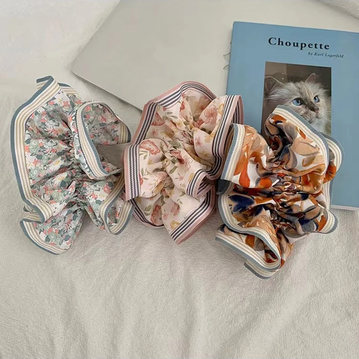 Oversized Gentle Sweet Women Floral Hair Ties Scrunchies Flower Hair Rope Ponytail Holder Rubber Band Hair Accessories