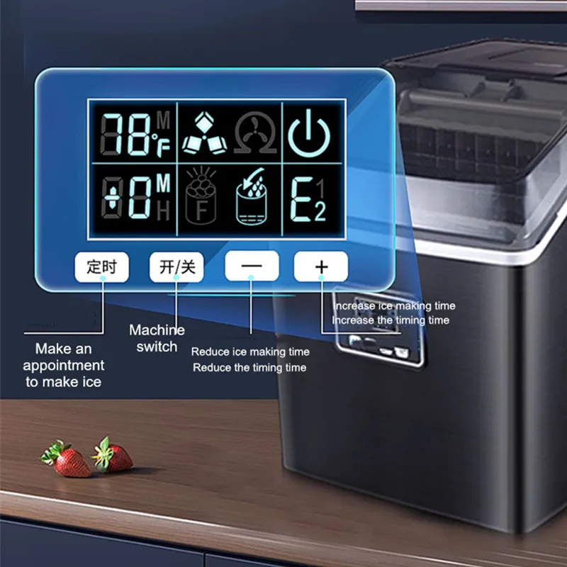 Small Commercial Household Ice Cube Ice Maker 30KG Automatic Cleaning Reservation Timing Ice Maker Black Touch Button Home