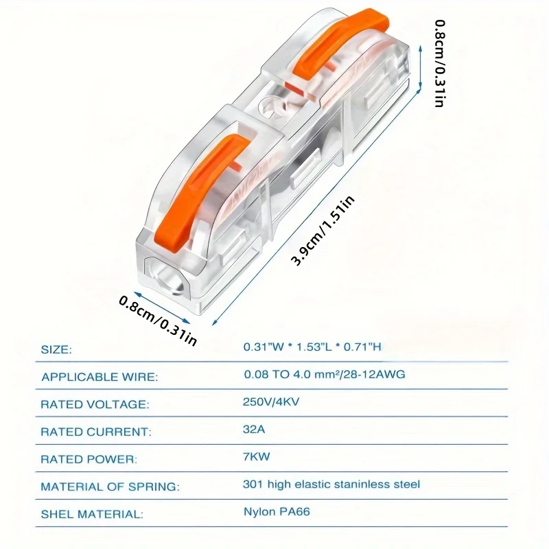 

Compact Lever Wire Connector - 28-12 AWG Single Wire Splicing Connector in Transparent Orange, Ideal for Easy Connections