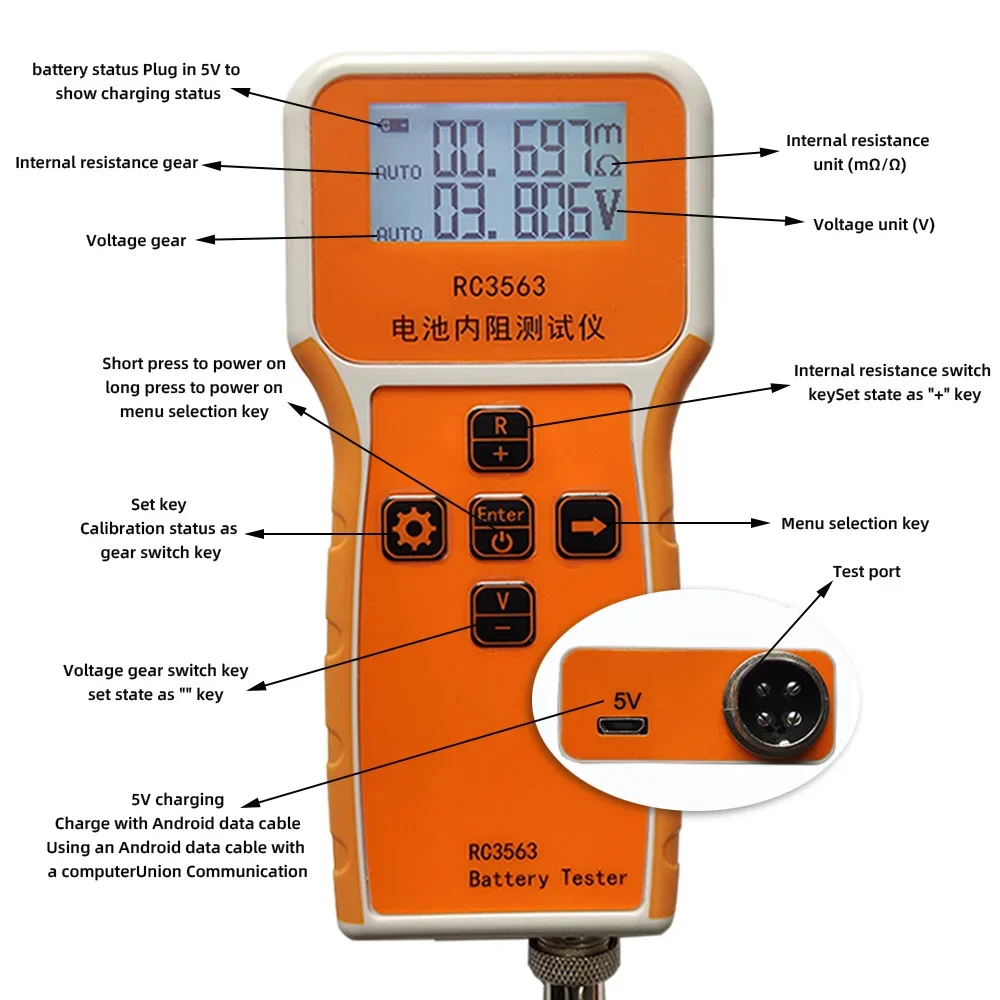 RC3563 Battery Voltage Internal Resistance Tester High-precision Trithium Lithium Iron Phosphate 18650 Battery Tester True 4wire