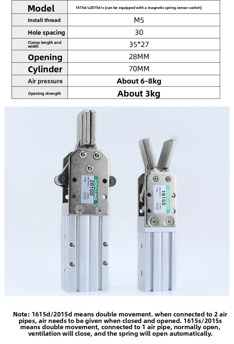 

Pneumatic manipulator Clamper 1615D/S 2015D/S series | Water nozzle fixture cylinder | Pick and place tool