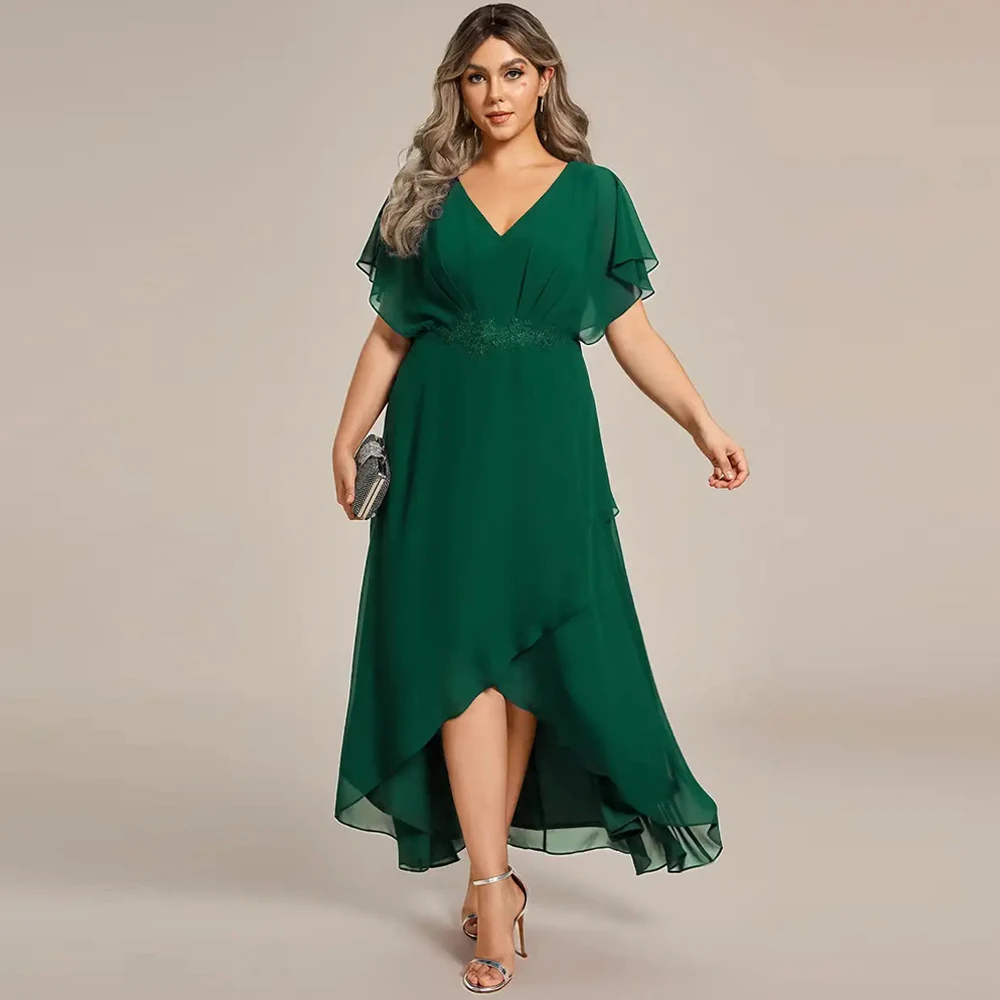 BAZIIINGAAA Party Dress Plus Chiffon Appliques High-low Evening Dress with Short Sleeves Evening dress