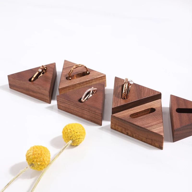 Black Walnut Solid Wood Geometric Ring Display Props Simple Triangular Ellipse Six-sided Semicircle Ring Holder