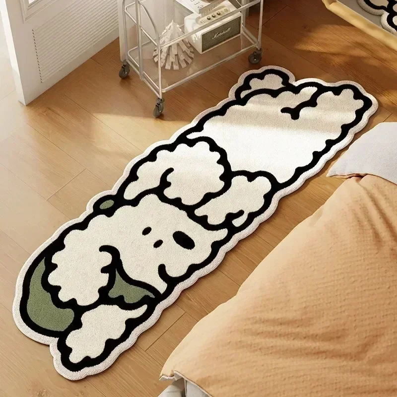 Irregular Living Room Carpet Simple Solied Cartoon Dog Pattern Non-slip Bedside Plush Rug Cute Aisle Corridor Floor Mat Tapis 러그