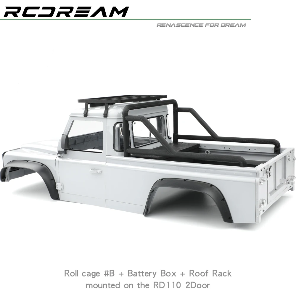 RCDream Simulation Battery Box Tool Box Roll Cage for 1/10 RC Crawler Car Wild-Defender RD110 2Door Pickup Truck Accessories