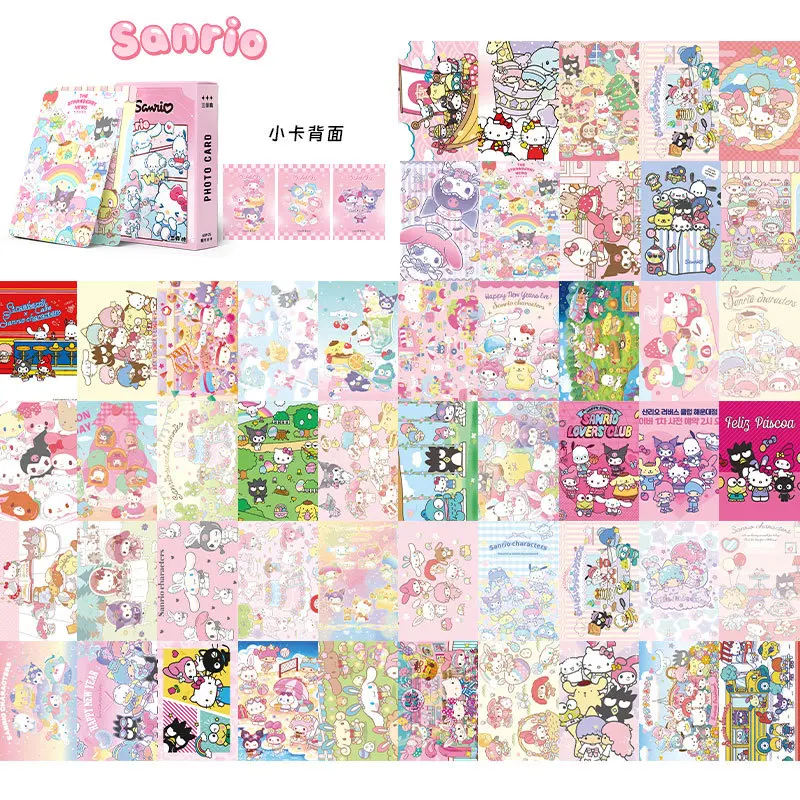 50 buah kartu foto Laser kartu Sanrio Anime Jepang Kuromi Melody Cinnamoroll acco dekorasi ruangan kartu kartun hadiah anak-anak