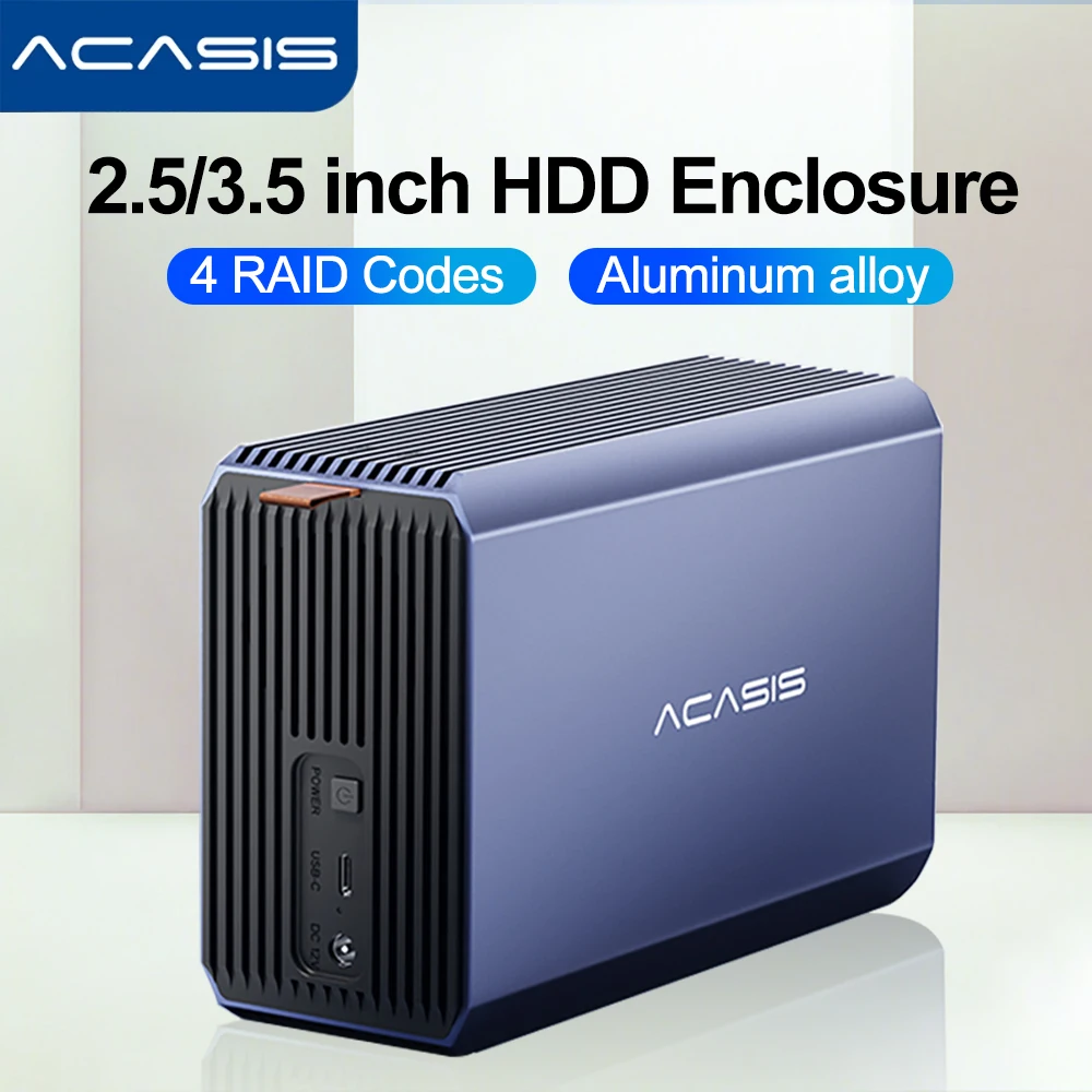 Acasis HDD 케이스 SATA RAID 스토리지 인클로저, 듀얼 베이 하드 드라이브 도킹 스테이션 어레이, 2.5 인치, 3.5 인치 외장 하드 드라이브 케이스