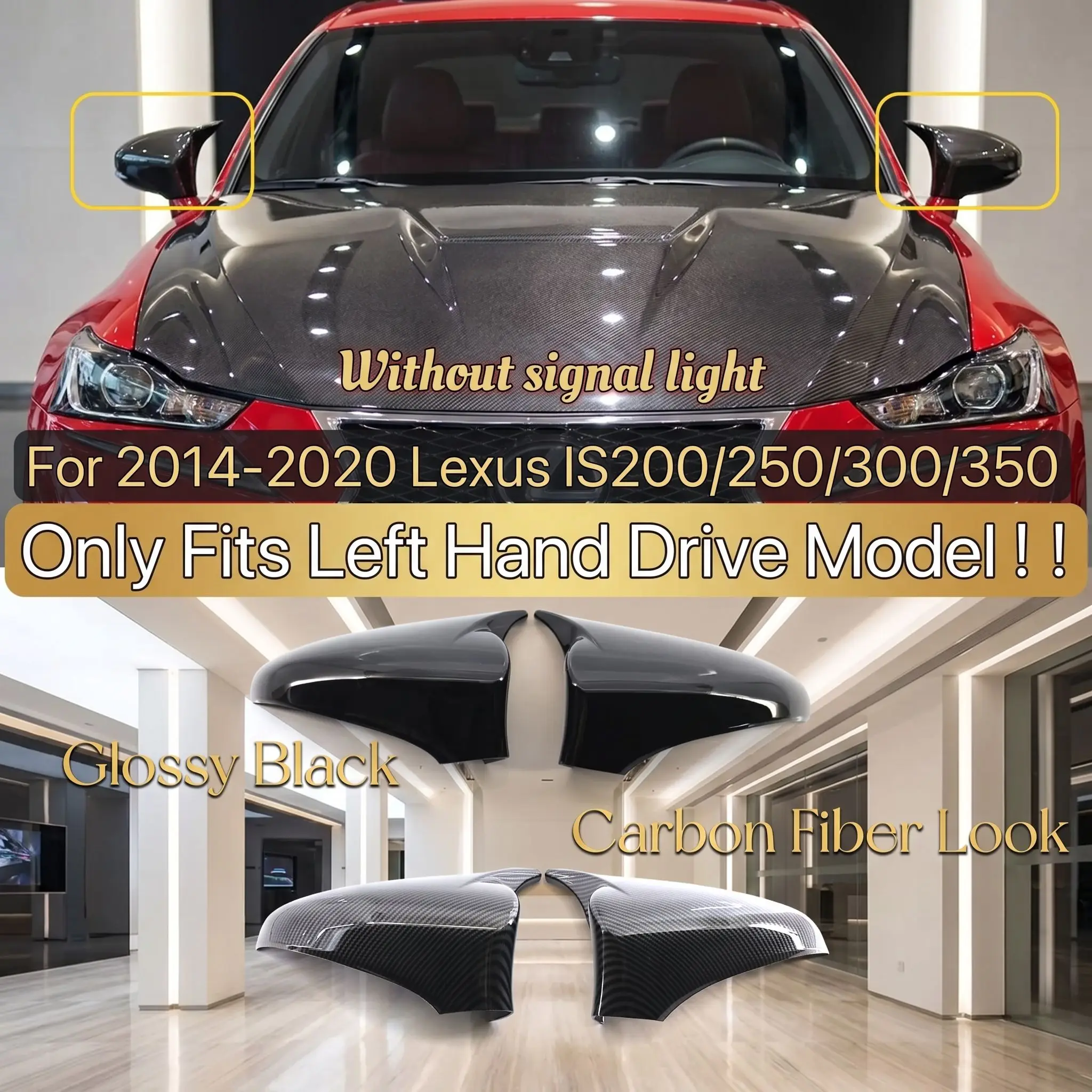 Pair Rearview Side Wing Mirror Cover Cap For 2014-2020 Lexus IS200/250/300/350 All Models Only Fits Left Hand Drive Model Add On