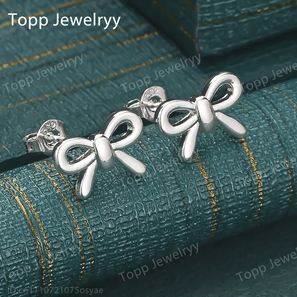 

Elegant 925 Sterling Silver Exquisite Bow Stud Earrings Fashion Women Wedding Gift Jewelry Accessories