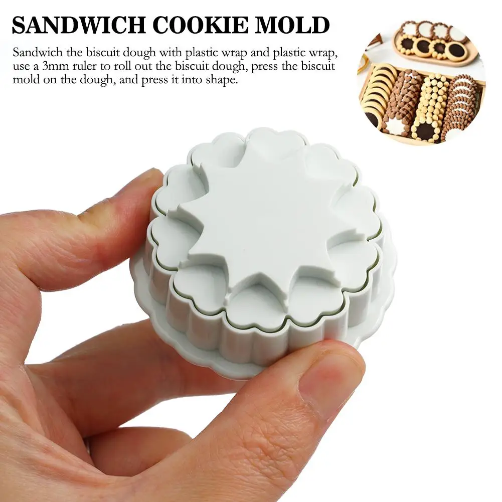 Jam Sandwich Love Flowers Cookie Cutter Mold 3D Biscuit Pressable Cake Baking Christmas Fondant New Year Mould Stamp S3N8