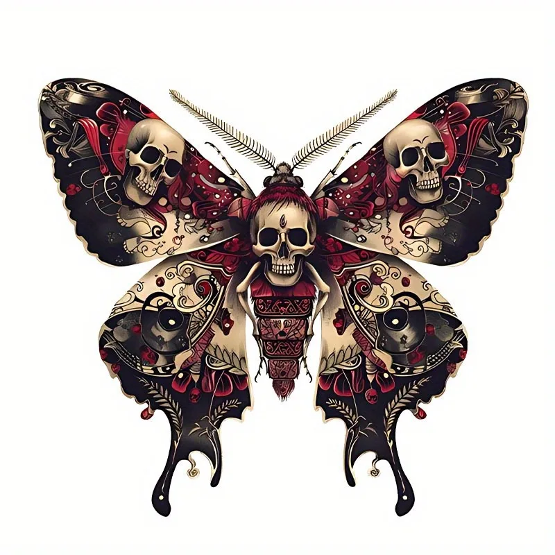 1Pc Skull Moth PVC Sticker, Durable Decal For Car SUV Motorcycle Laptop Water Bottle Window Decor, Holiday Gift
