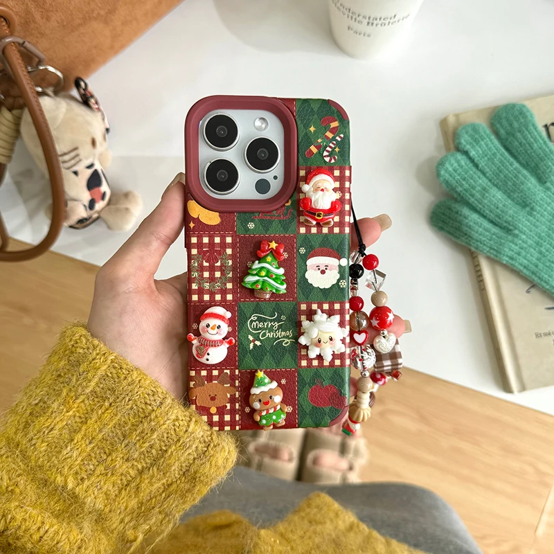 Christmas Soft Case for IPhone 16 15 14 13 Pro Max 3D Glue Snowman Reindeer New Year Christmas Tree Phone Case