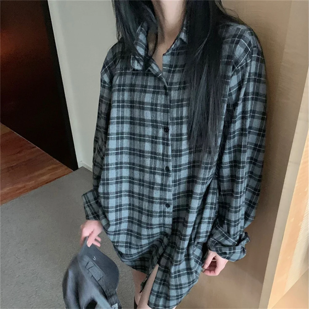 Alien Kitty Spring Shirt Coats Women All Match Plaid Chic Oversize New 2023 Loose Office Lady Vintage Full Sleeve Casual OL