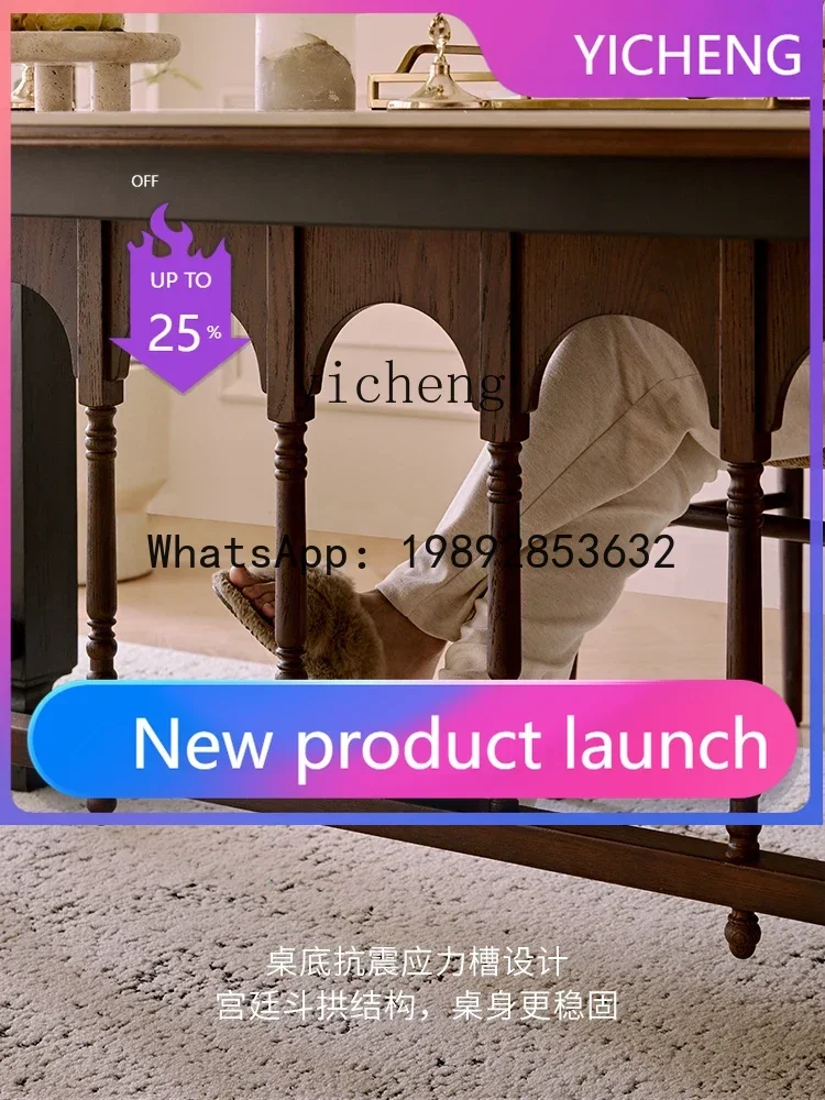 

Glossy Stone Plate Dining Table Retro Solid Wood Dining Table and Chair New Light Luxury Dining Table