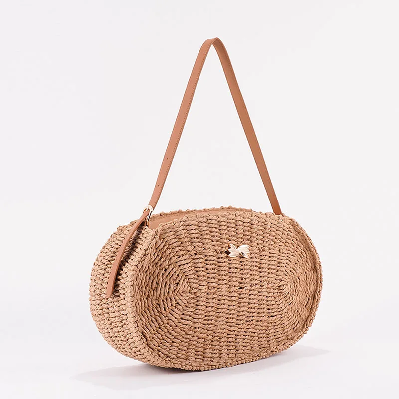 

Женская сумка через плечо с дизайном из соломенной ткани, большая вместительная сумка на плечо, удобная, легкая, натуральная, модная, универсальная сумка-тоут