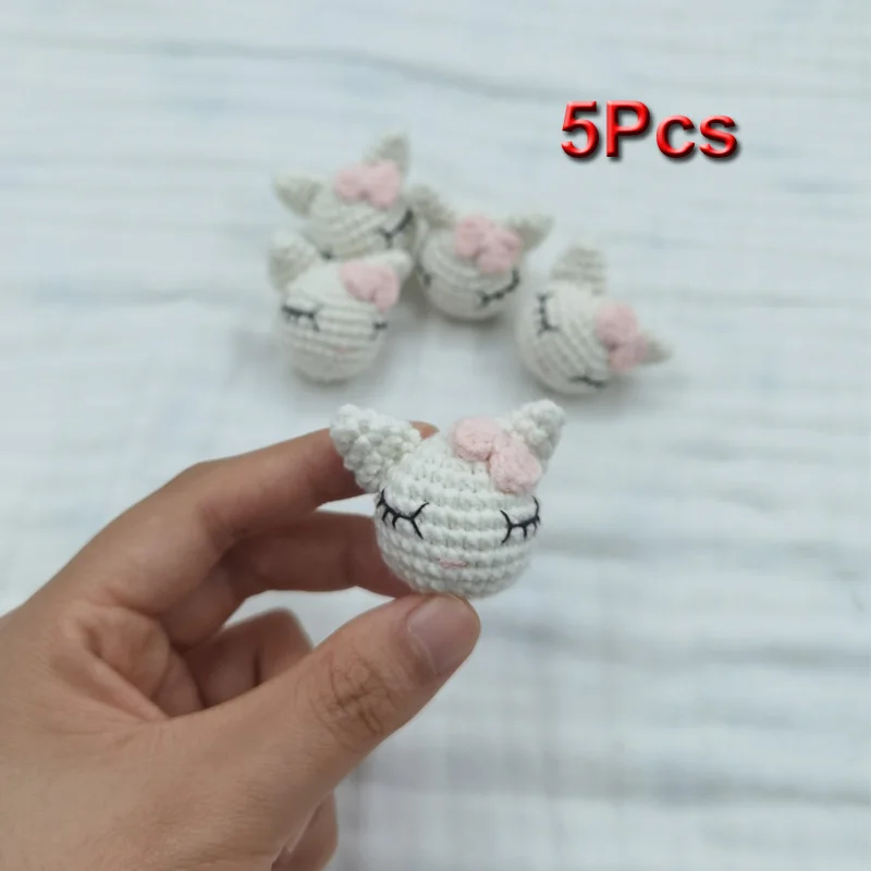 5Pcs Handmade Crochet Animal Cat Knitting Beads DIY Baby Pacifier Chain Chewable Accessories Infant Newborn Teether