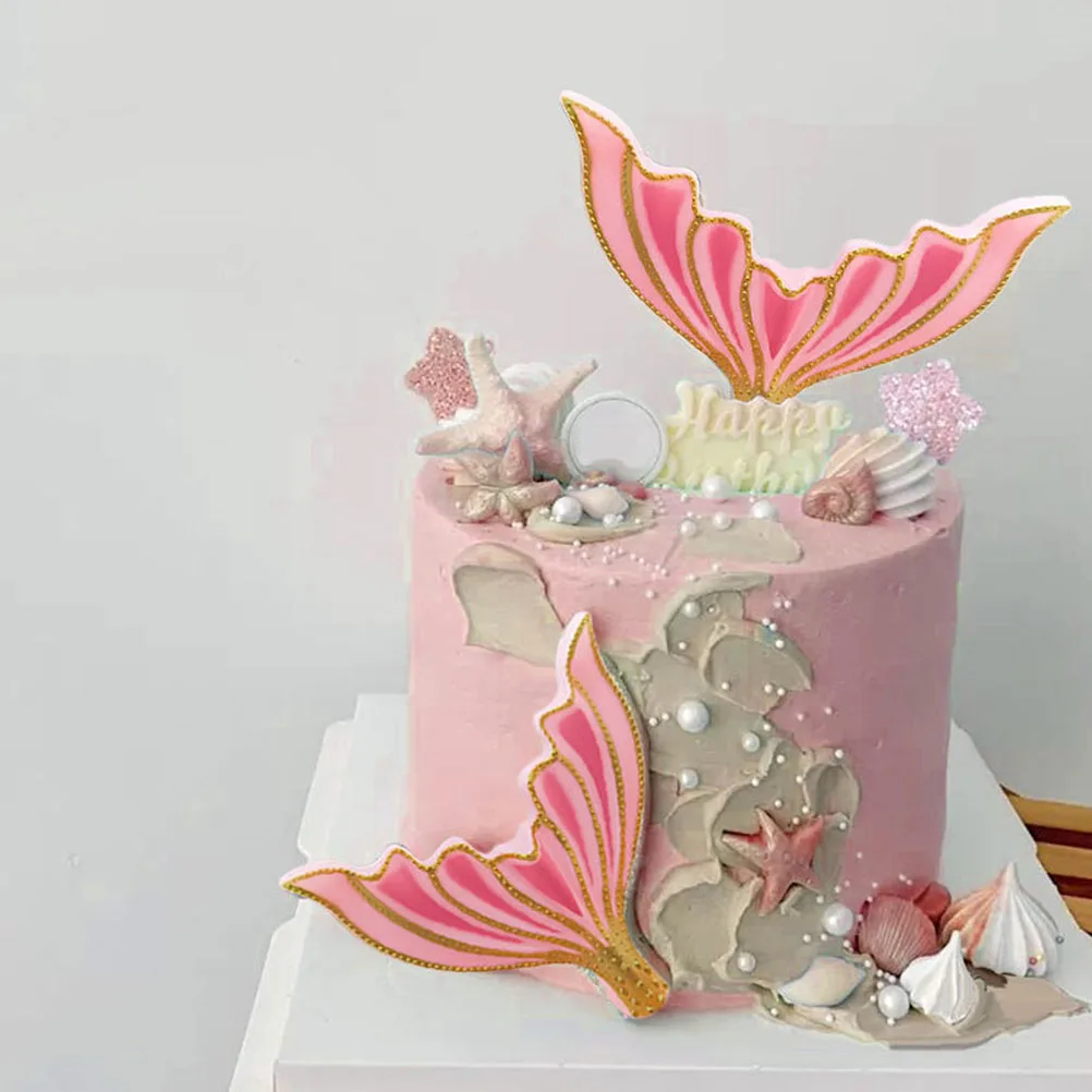 

2pcs Fishtail Shaped Cake Decor Cake Topper Baking Decorations Home Bakery Use Delicate Adornments Matching Various Styles