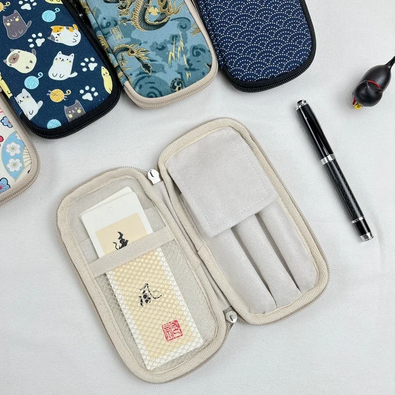 Guofeng Pen Bag 3-Pack Pen Set Fabric Pen Bag Storage Yunhe Zipper Pack Blue Sewage Bread Pack