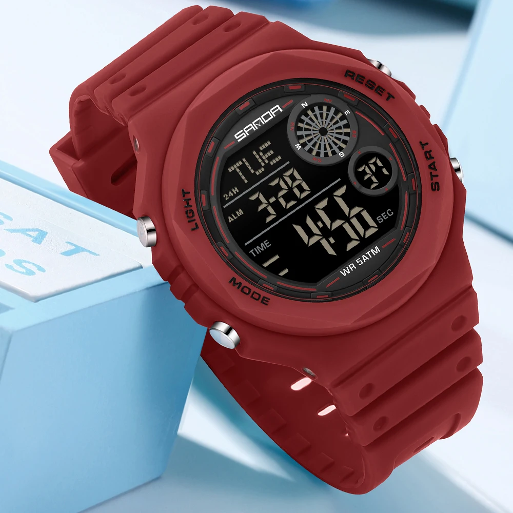 SANDA Digital Watch Men Brand Waterproof Sport Night Glow Large Screen Wrist Watch Multifunction Man