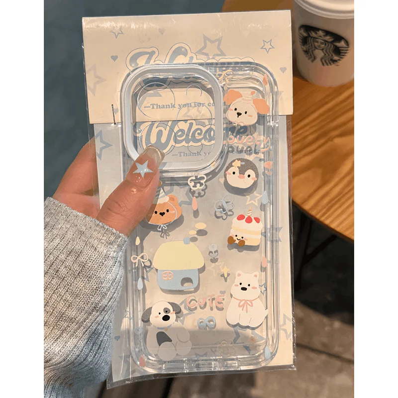 Cake Puppy Penguin Cute Phone Case For iPhone 16 15 14 13 12 11 Pro Max XR X XS 14 15 7 8 Plus Y2K Soft Anti Fall Cover