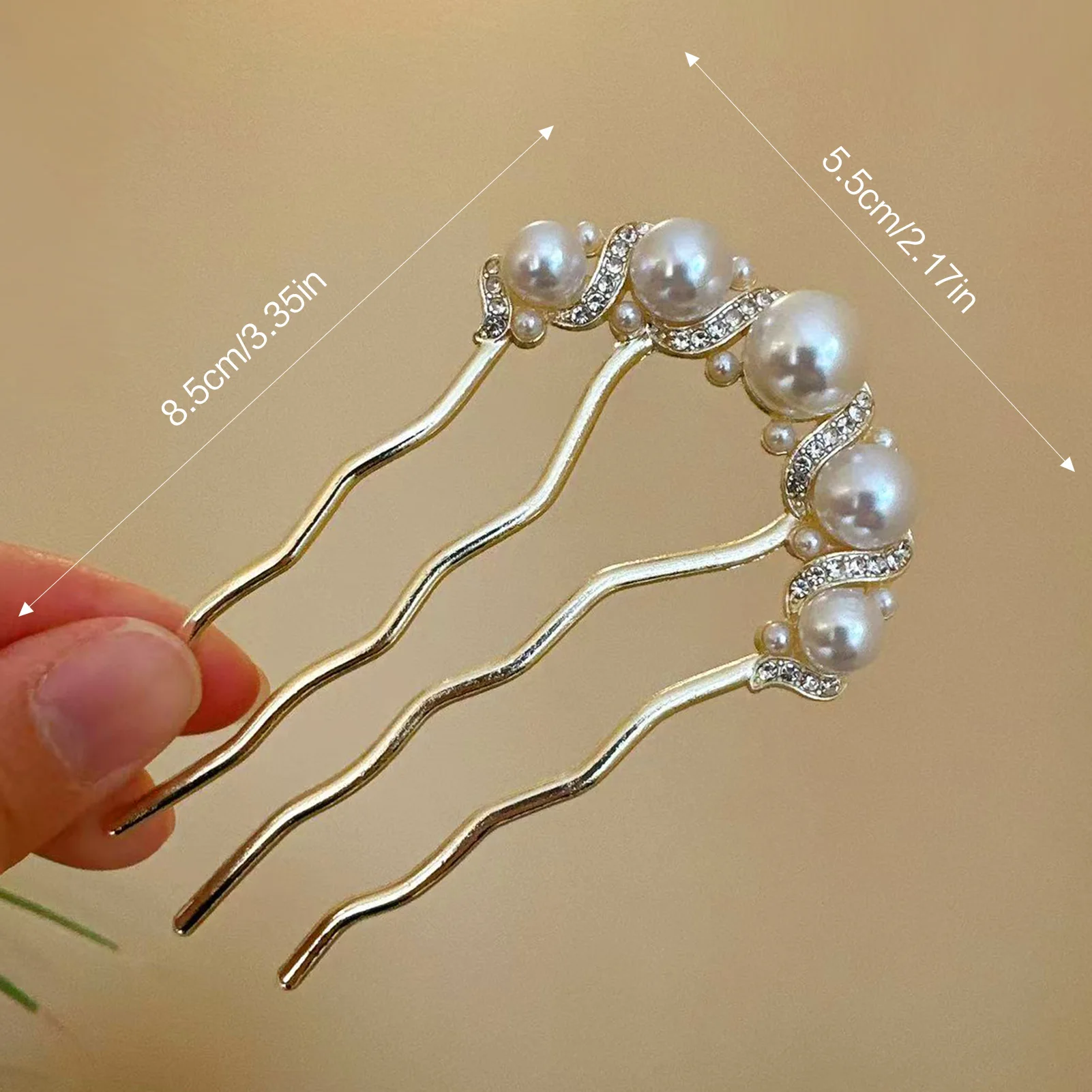 Sisir Rambut Berbentuk U Elegan Mutiara Buatan Dekorasi Berlian Imitasi Berkilau Perhiasan Penataan Rambut Pengantin Wanita Hiasan Kepala Harian Wanita