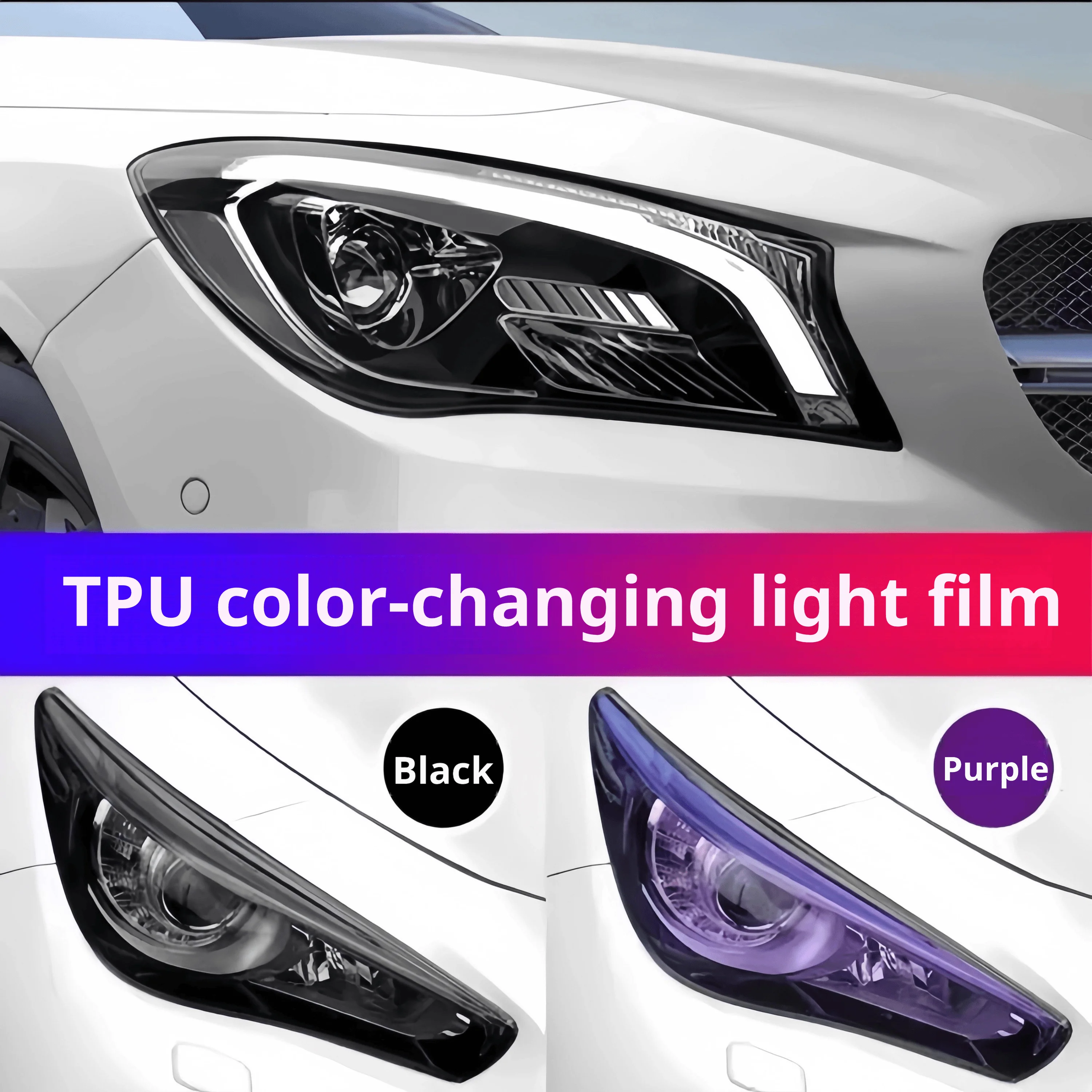 Black/purple TPU Photochromic Headlight Film Suitable For Any Car Light Decoration, Scratch Resistant, and Protective Stickers