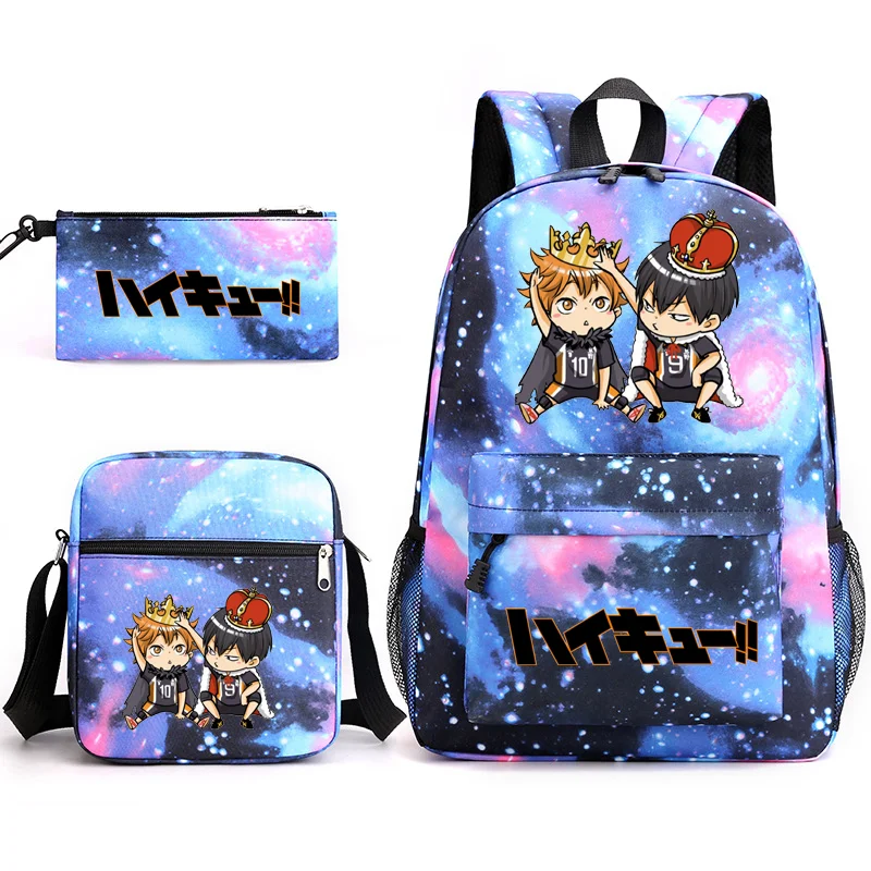 Cartoon Anime Pattern Three Piece Backpack Girls Boys School High Quality Rucksack Shoulder Bag Pencil Bag Anime Book Bag