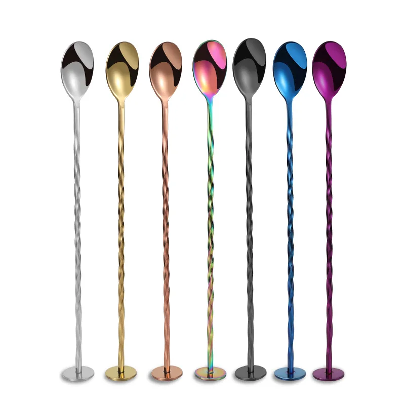 

30PCS Stainless Steel Threaded Long Handle Vertical Bar Dessert Coffee Spoon Creative Bar Cocktail Mixing Ice Spoon Stirring