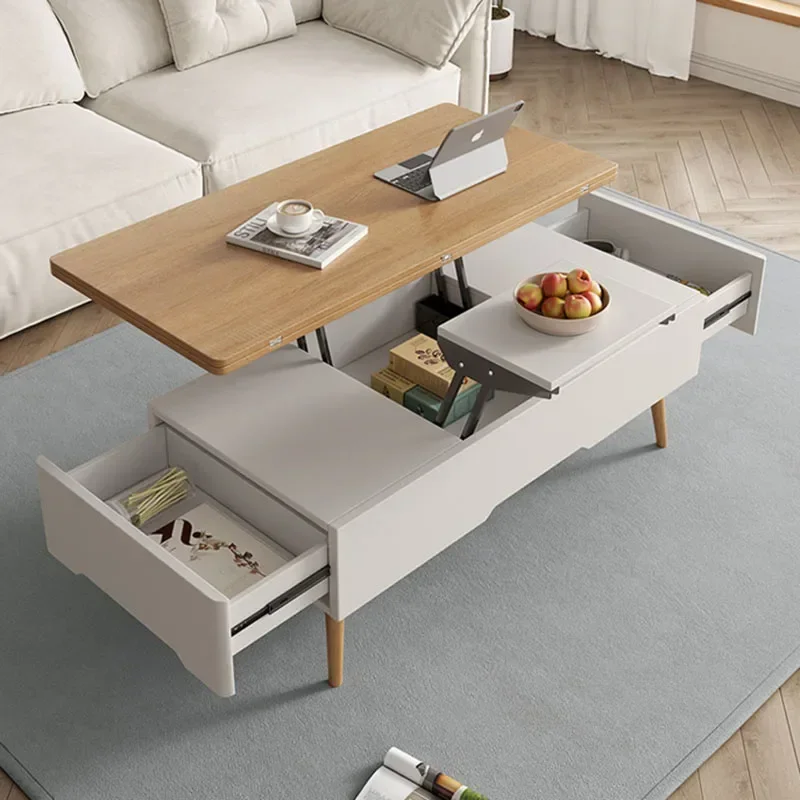 Mesa de centro móvil de estilo nórdico, mueble Moderno, organizador, elevador, Trau