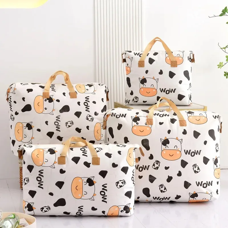 Print Zipper Quilt Storage Bag Zipper Large Capacity Packing Bag Double Handle Moisture-proof Clothes Quilt Storage Bag